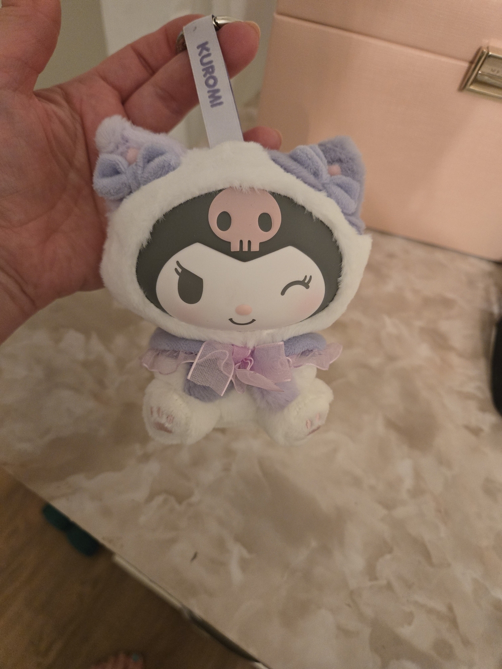 Sanrio Kuromi Plush Keychain (Play With Kitten) Lavender & White Cute Character